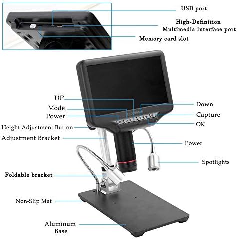 Vividia HM-407 HDMI/LCD/USB מיקרוסקופ מיקוד ידני דיגיטלי עם מסך 7 מסך LCD 4MP רזולוציה 270X הגדלה עם פלט LCD USB HDMI