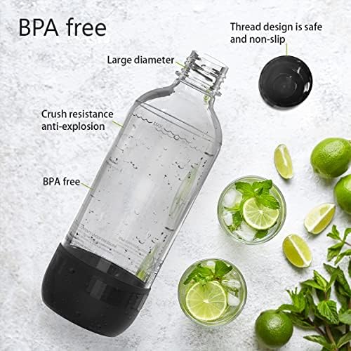 מסדר 1L בקבוקי יצרני מים נוצצים, בקבוקי יצרנית סודה לחיות מחמד נטולת BPA, לשימוש חוזר, לחפיסת מכונת סודה של 2