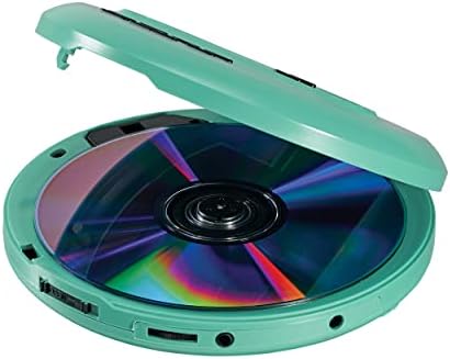 Jensen CD-65 Teal נגן תקליטור אישי נייד CD/MP3 נגן + רדיו AM/FM דיגיטלי + עם תצוגת LCD Bass Boost 60 שניות אנטי דילוג CD R/RW/אוזניות ספורט תואמות כלולות