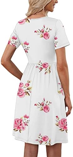 שמלת חולצת טריקו של נשים 2023 שמלת אביב קיץ מידי שרוולים קצרים מזדמנים כפתור צוואר עמוק V למטה מטה לשמלת קו שמלה