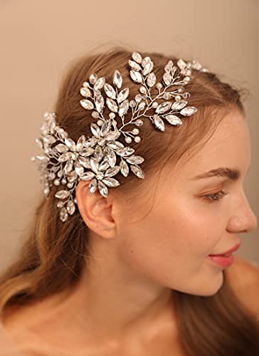 בריואן ריינסטון קריסטל פרח כלה שיער מסרק כלה כיסויי ראש לחתונה כלה כיסוי ראש חתונת כיסוי ראש לכלה עבור נשים בנות