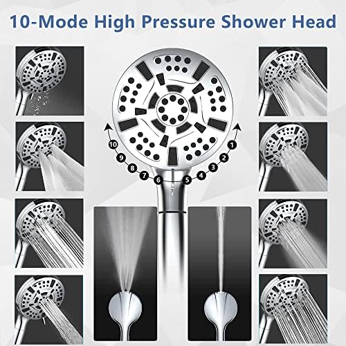 Hufaut מסנן ראש מקלחת כף יד בלחץ גבוה- 10 מצבים ראש מקלחת עם פילטר מים קשים ו 60 '' צינור נירוסטה וסוגר מתכוונן.