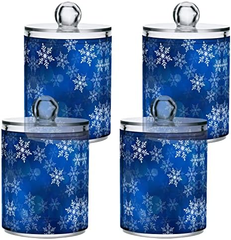 Alaza 4 Pack QTIP מחזיק מתקן כחול לחג המולד של חג המולד שלג שלג מיכלים לכדורי כותנה/ספוגיות/רפידות/חוט דנט