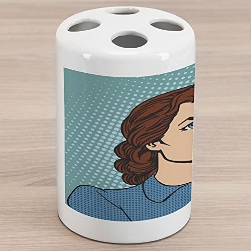 Lipsonne Lips Ceramic Ceramic Brusher, Top Secret Silence Concept Concept Comic Pop Art Style Style על דפוס מנוקד, דקורטיבי רב -תכליתי לחדר אמבטיה, 4.5 x 2.7, Multicice