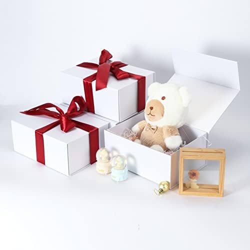 דיטוויס 4 חבילה 9.5x7x4 לבן ו -4 חבילות 11x8x3.5 קופסאות מתנה שחורות עם מכסי סגירה מגנטית, קופסת גלישת מתנה לחג המולד, הצעת שושבינה לחתן, ימי הולדת, יום האהבה