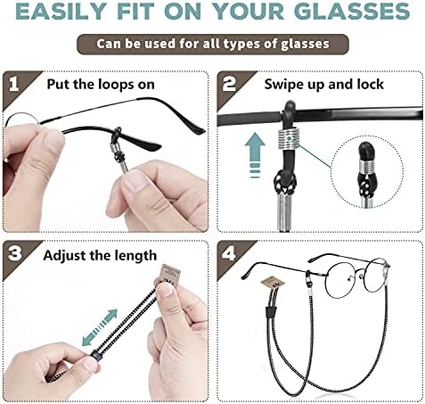 משקפי דלפיקו משקפי רצועות רצועות מחזיק רצועה מתכווננת למשקפיים משקפי שמש שומרת שחור 15.7 אינץ '
