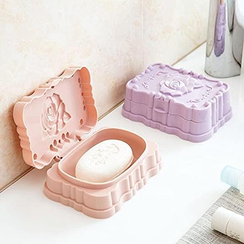 Anncus אביזרי אמבטיה קופסת סבון ניידת סבון סבון סבון סבון עם קופסת סבון מכסה סבון ורד מגולף קופסת סבון מארגן אמבטיה -