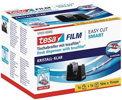 Tesa Easy Cut Smart 53903-00000-00 מתקן קלטת 1 גליל קריסטל ברור 10 מ 'x 15 ממ שחור