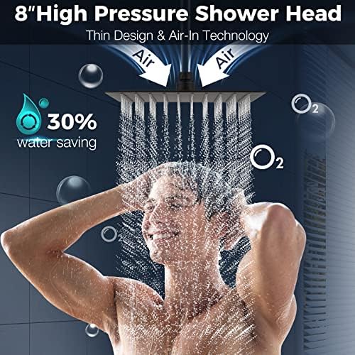 פרוקוקס כל ראש המקלחת המרובע המתכת עם כף יד, לחץ גבוה 8 '' משולבת ראש מקלחת נירוסטה עם צינור גמיש בגודל 72 אינץ '.
