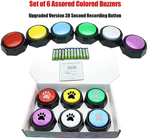 לצריבה כפתורים, כלב אימון ותקשורת כפתורים, סט של 6 מגוון צבעוני זמזמים, 30-שני הקלטה, איכות צליל הוא בבירור משודרג