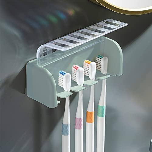 5 משבצות מברשת שיניים מחזיק קיר עם כיסוי, מארגן אחסון מברשות שיניים עצמיות מושלם לחדרי אמבטיה במעונות ומקלחת, מחזיק 5 מברשות שיניים.