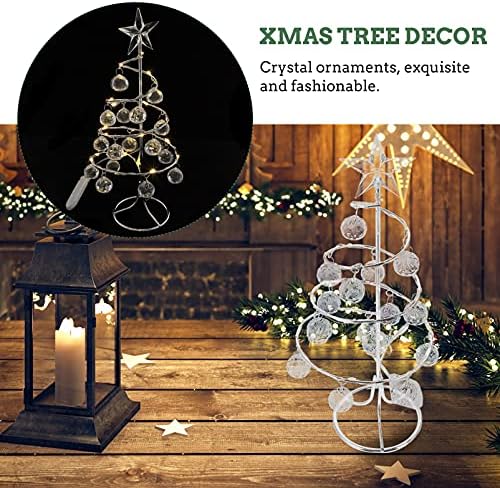 עץ חג המולד של שולחן העבודה של Patkaw 10 אור חג המולד עץ חג המולד קישוטי חג המולד ספירלה עם טופר עץ כוכבים וגבישי קריסטל שולחן קישוטי חג המולד