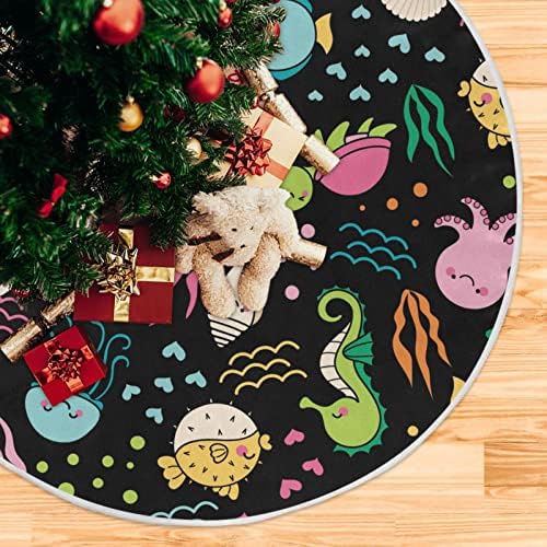 חיות Oarencol דגים כוכבי ים צב עץ חג המולד חצאית לוויתן לוויתן סוס ים מדוזה לב נקודה שחורה 36 אינץ 'חג המולד חג מפלגת חג עץ קישוטי מחצלת