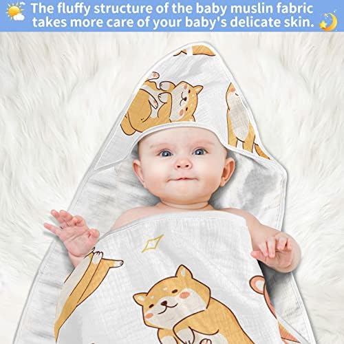 Vvfelixl מגבת עם ברדס ברדס Kawaii Shiba inu סופג מגבות לתינוקות כותנה מגבת רחצה רכה לתינוק, פעוט 35x35in גור לבן