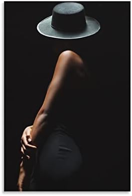 דמות פוסטרים בשחור לבן גברת סקסית בגברת כובע שחור בד קיר אמנות קיר להדפסים לעיצוב קיר תפאורה לחדר עיצוב חדר שינה מתנות 16x24 אינץ
