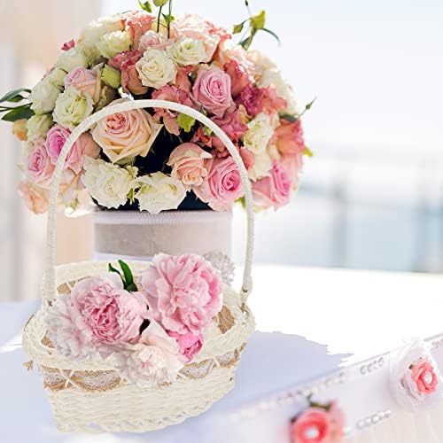 סל אחסון עלי כותרת לחתונה בצורת לב סל סל פרחים לחתונה סט עם סל פרחים כף יד לחתונות 9.04 על 8.65 אינץ