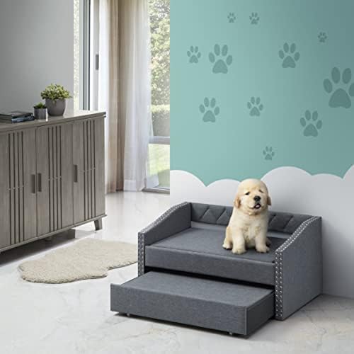ריהוט ASY כלב מיטת יום טרונדל ו -2 כריות נשלפות - כסא ספה מחמד מסגרת מיטה מוגבהת - ישן מוגבה לכלבים וחתולים בגודל בינוני קטן