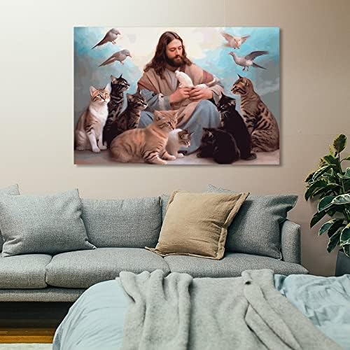גומג ' ישו והחתול-אלוהים אמר שאתה ישו המשיח פוסטר תמונה אמנות הדפסת בד קיר בית סלון דקור בני נשים מתנה-לייוי 16 * 24 אינץ
