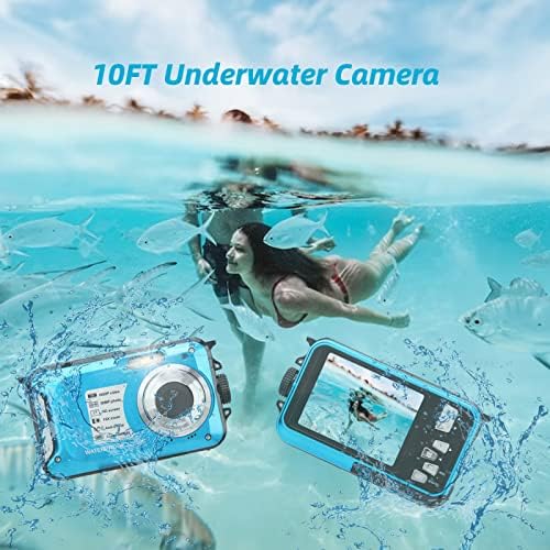מצלמה דיגיטלית אטומה למים 10ft מצלמה מתחת למים, 2.7in LCD 1080p 30MP מקליט וידאו Selfie 16x נקודת זום דיגיטלית וצילום מצלמה לבנים לבנות בני נוער שנורקלינג קמפינג