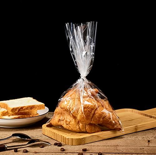 שקיות לחם צרפתיות בגודל 8 על 12 אינץ' , 100 שקיות ארוכות באוגט מפלסטיק שקוף עם קשרי טוויסט בחינם-מרק מחורר, מעובה, בטוח במקפיא, חד פעמי