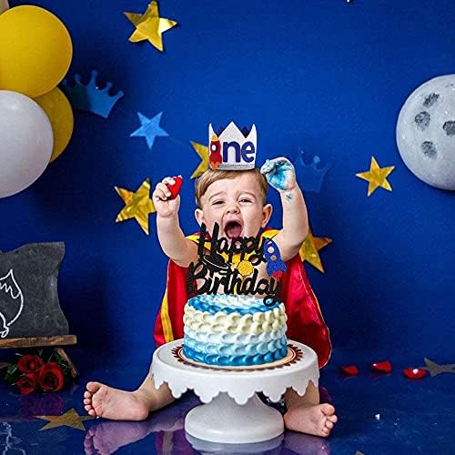 ילד רוקט כתר יום הולדת 1-כובע יום הולדת נושא חלל, באנר כיסא גבוה ליום הולדת 1, יום הולדת לחלל החיצון, 3 2 1 המראה, יום הולדת קוסמי , מעגל את השמש, ספינת טילים