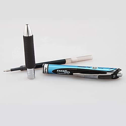 פנטל אנרג 'ל דלוקס 0.5 ממ עטי מחט-סט עט ג' ל נוזלי נשלף-חבילה של 5 עטים שחורים עם 3 מילוי