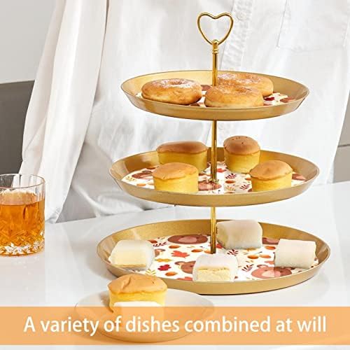 מחזיק עוגות דפוס דפוס סתיו למאפה, 3 עוגת זהב מפלסטיק שכבתית עמדת זהב לשולחן קינוח, מתלה מאפה של מגדל עץ הקאפקייקס.