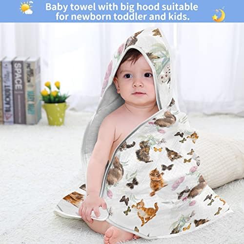 Vvfelixl מגבת עם מגבות עם ברדס תינוקות פרפרים סופגים מגבות לתינוקות כותנה מגבת רחצה רכה לתינוק, פעוט 30x30 חתלתול לבן