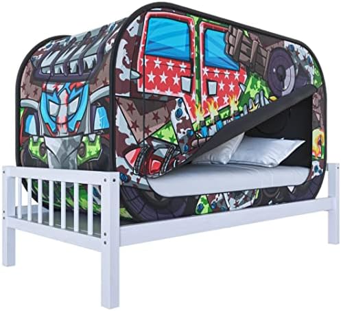 Skywin ילדים אוהל מיטה תאום - מבצר מיטת בנים לילדים - אוהל פרטיות לקופץ למיטה תאומה, מתקפל, נושם, צמצם קל