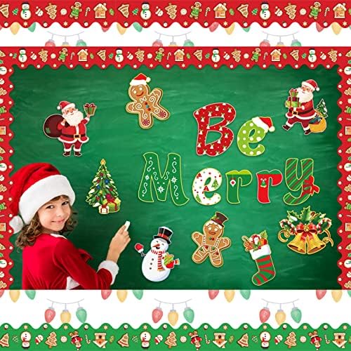 31 יחידות חג המולד מגזרות להיות שמח מגזרות 30 יחידות חורף חג המולד לוח מודעות גבולות חג המולד עץ סנטה שלג זנגוויל בכיתה חורף קישוט עם 100 דבק נקודות עבור חג בכיתה