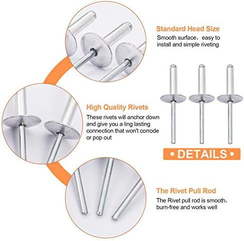 מסמרת עיוורת אלומיניום מקורבות 35 יחידות 3/16 איקס 3/4 אינץ', מסמרת פופ מסמרות אטב קישוט קצה פתוח עם חיבור עצמי גדול, מסמרות משיכת ליבה אחיזה פאנג ' 14 ממ-16 ממ