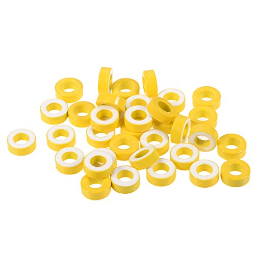 גרעין טורואיד Uxcell, חניכי פריט טבעת טבעת אבקת ברזל טבעות פריט, צהוב לבן 35 יחידות, 8.2 x 15.5 x 6.2 ממ