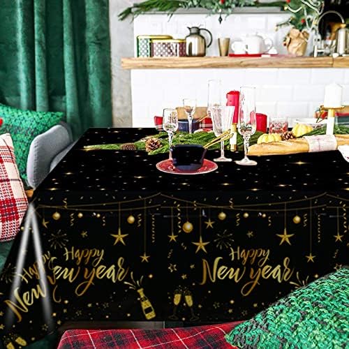 3 יחידות שולחן ראש השנה, שולחן מלבן לשנה טובה כיסויי ציוד למסיבות קישוטים, כיסויי שולחן שחור וזהב חד פעמי, חג המולד/חג המולד/קישוטי מסיבת שולחן פלסטיק 54x108in