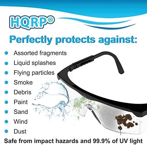 HQRP גוון ברור UV משקפי בטיחות מגן משקפי משקפי בטיחות לקורסי כימיה במעבדה שיעורי מדע בבית הספר התיכון במכללות במכללות וכו '.