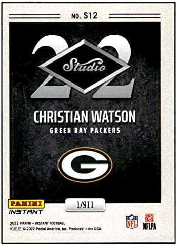 כריסטיאן ווטסון RC 2022 פאניני סטודיו מיידי טירון /911S12 Packers NM+ -MT+ NFL כדורגל