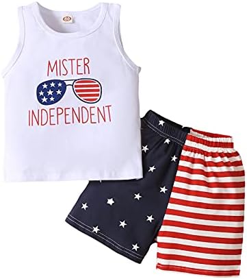 4 ביולי נערי תינוקות תלבושות קיץ חולצת טריקו ללא שרוולים דגל אמריקאי דגל אמריקאי מכנסיים קצרים