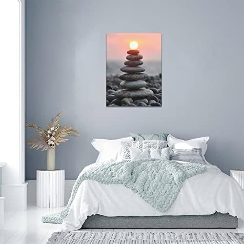 Zhongh Zen Wall Art Stone Sunrise תמונות עיצוב קיר זן עיצוב חדר בד הדפס יוגה ספא מדיטציה ציור קישוט ביתי יצירות אמנות לחדר רוחני משרד חדר שינה חדר שינה 12 x16