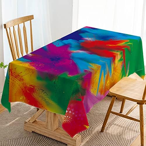 הפנגרי שמח הולי מפת שולחן הודי פסטיבל של צבעים נושאים מסיבת קישוט הינדו צבעוני מקורה מטבח אוכל חדר בית תפאורה-60 אורך 84 אינץ