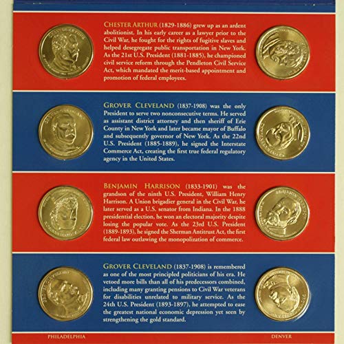 2012 P&D נשיאות $ 1 $ מבריק לא מחולק 8 -מטבעות - הכל BU עם גימור סאטן - באריזה מותאמת אישית מקורית עם COA US MINT MINT