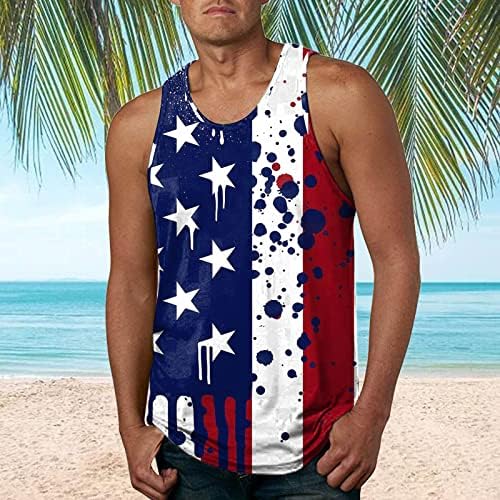 קיץ גברים חולצות מקרית דגל טנק מקרית צוואר קיץ מודפס גברים ללא שרוולים חולצות חוף גברים של ארוך שרוול