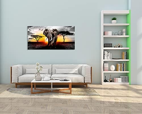 קיר אמנות בעלי החיים קיר אמנות תמונות לסלון דקור הליכה פיל ציורי על בד 20 על 40 אינץ מתוח יצירות אמנות חדר שינה קיר קישוטים