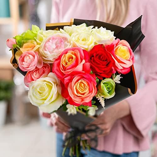 MIMOROU 60 PCS עטיפת פרחים נייר אטום מים פרחים טריים פרחים טריים אריזת מתנה אריזת צבע טהור צבע זהב קצה קוריאני ציוד חנות פרחים לחתונה של חג האהבה מתנה למלאכה DIY