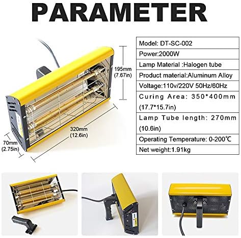 Datouboss Paint Paint מנורת אפייה 2000W Shortwave Paint Paint Pare Wale Parm Paint ריפוי ריפוי מנורת IR למכונית לתיקון גוף מערכות ריפוי צבע 110V