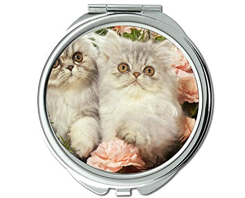מראה,מראה איפור, חתלתול רך חתול פרסי פרח ורוד בעלי חיים חתול פרח מראה לגברים/נשים, 1 על 2 מגדלת