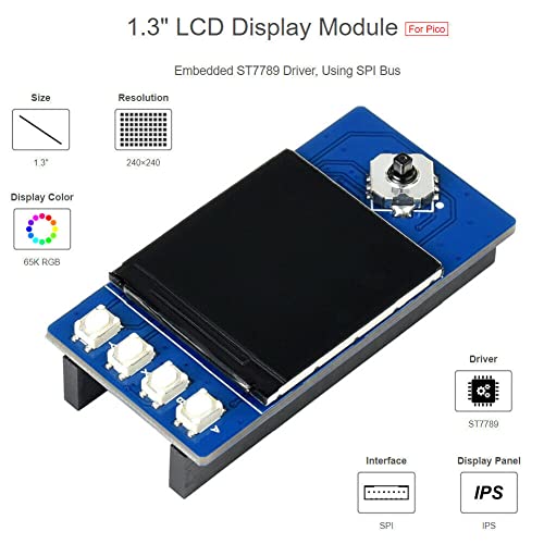 1 * 65K צבעי RGB 1.3 אינץ 'מודול מסך תצוגה LCD עבור Raspberry Pi Pico