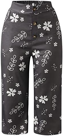 מכנסי טרנימה של קסילוצ'ר נשים דפוס פרחים מזדמנים הדפס פרחוני חוף קיץ חוף מותניים גבוהים מכנסי רגל רחבים