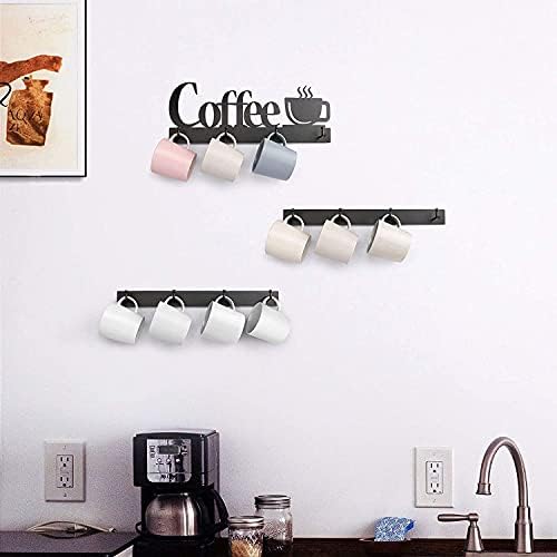 מתלה קיר ספל קפה הוליסן, מחזיק כוס קפה מותקן על קיר עם 4 ווים כבדים, אביזרי בר קפה למשרד מטבח ועיצוב, מערבבים ומתאימים בקלות עם קולבי ספל אחרים כהשלמה