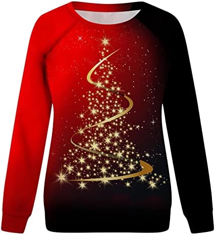 נשים חג המולד סווטשירט חמוד חג המולד עץ הדפסה ארוך שרוול סוודר חולצות סתיו חורף בציר מזדמן טי חולצות