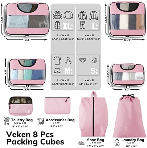 8 סט של שונים בצבע אריזה קוביות לנשיאה על מזוודה ב 4 גדלים, וקן מזוודה ארגונית שקיות סט עבור נסיעות יסודות נסיעות אבזרים