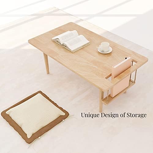 עץ עץ מודרני אמצע המאה מיני נדנדה שולחן קפה / תה, שולחן רצפה מבטא יפני, צורת טרפז שולחנות ספה מעץ מלא עם אחסון טבעי 31.50 אינץ
